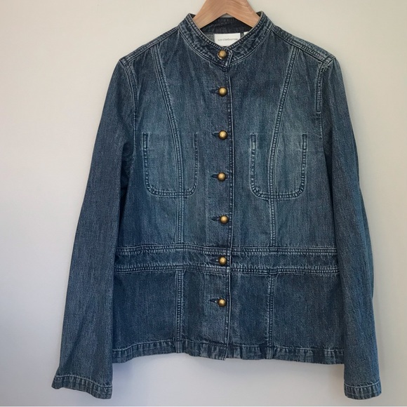LIZ CLAIBORNE | Jean Jacket Blazer w/ Brass Buttons & Mandarin Collar Size L - Picture 4 of 15